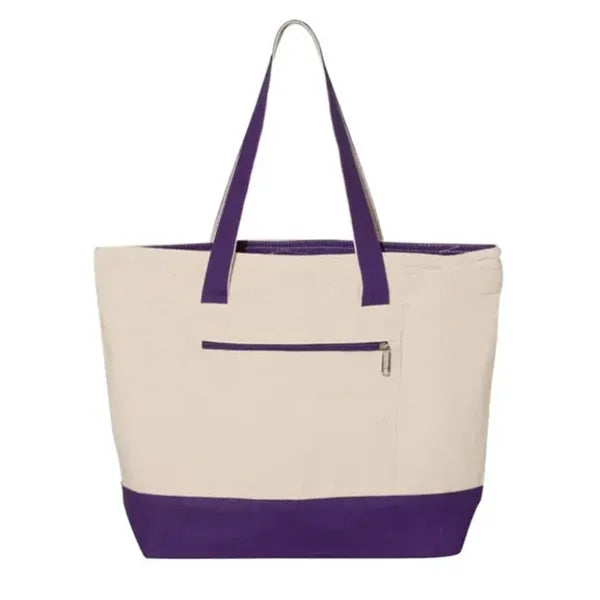 Zipper Closure Two Tones 12 OZ Canvas Boat Tote Bag