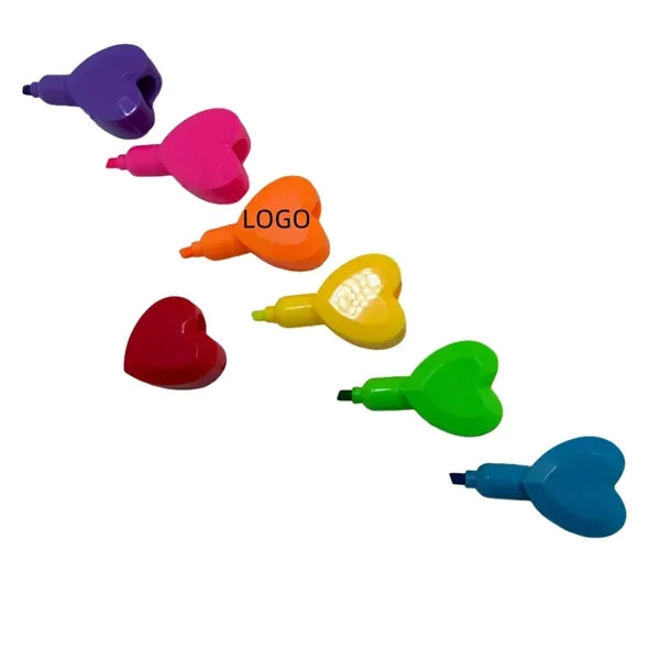 Set of seven heart-shaped highlighters