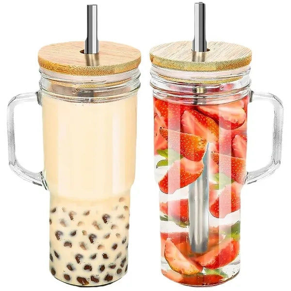 24OZ Glass Tumbler with Lid and Straw