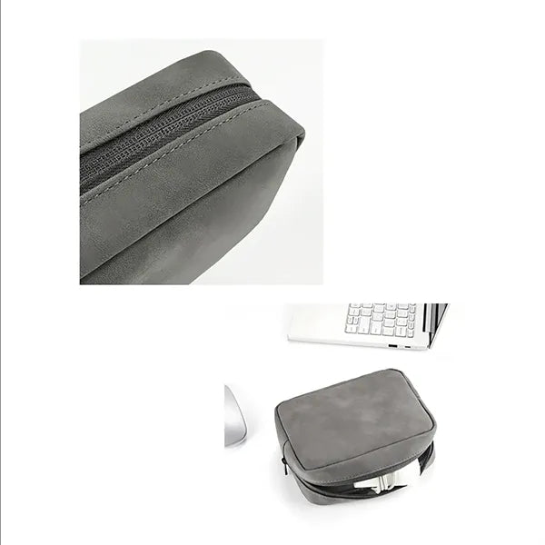 Leather Travel Data Cable Storage Bag Powerbank Organizer