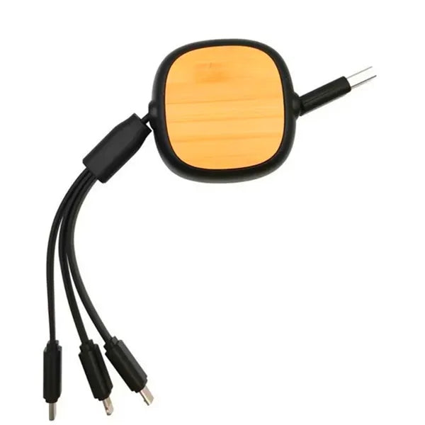 3-in-1 Retractable Bamboo USB Cable