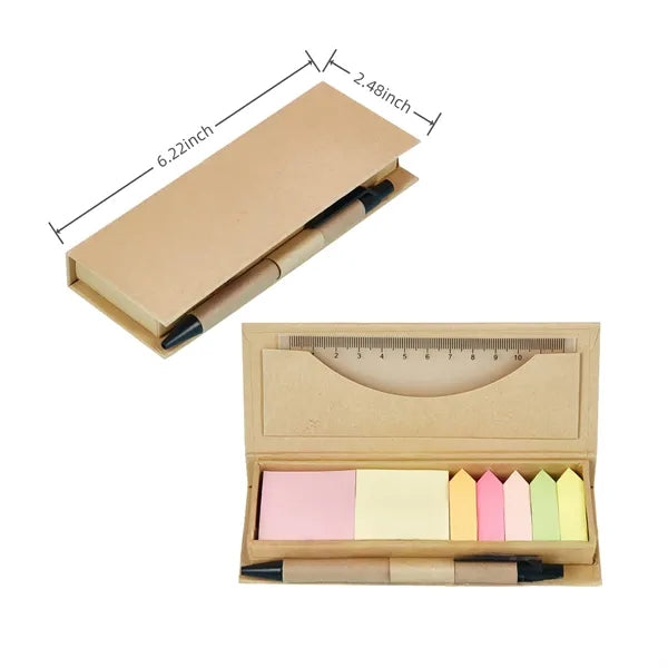Eco-Friendly Sticky Note Set With Ruler And Pen