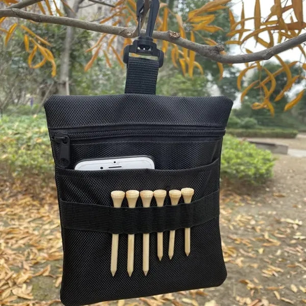 Golf Accessory Ball Pouch Tee Bag with Clip & Pockets