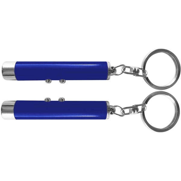 Dual function laser pointer and LED flashlight keychain