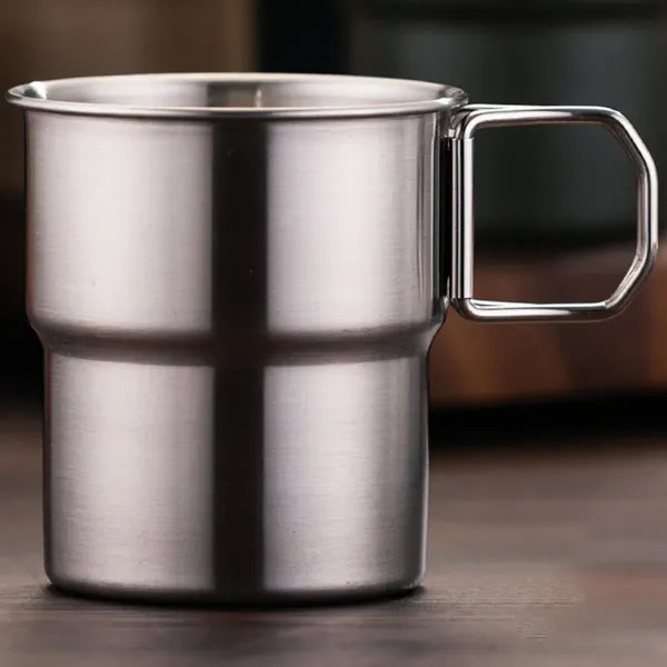 10-oz Stainless Steel Portable Camp Cup with Foldable Handle