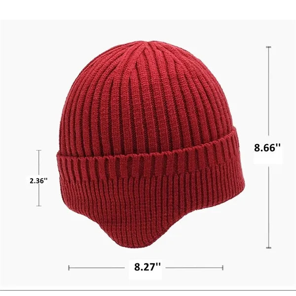 Warm & stylish unisex ribbed knit beanie with ear flaps