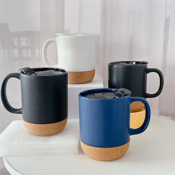 13 oz Ceramic Coffee Mug with Cork Bottom and Lid