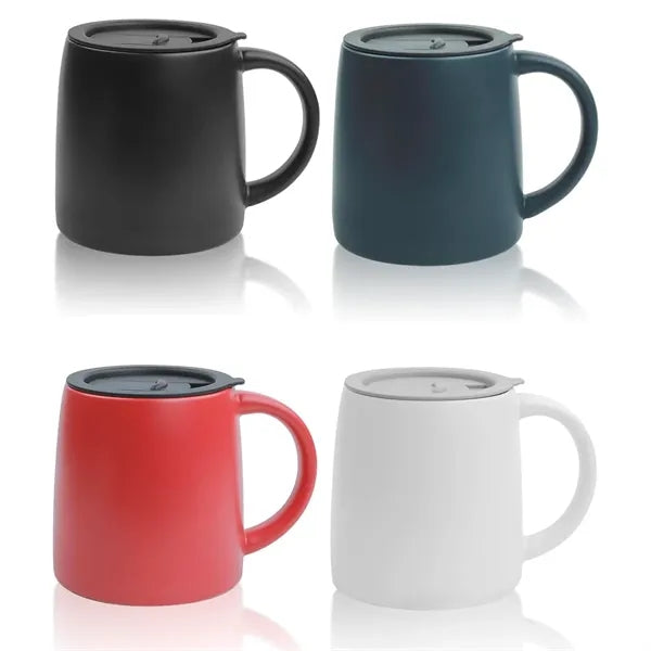 14oz Classic Ceramic Coffee Mug with Handle with Sliding Lid