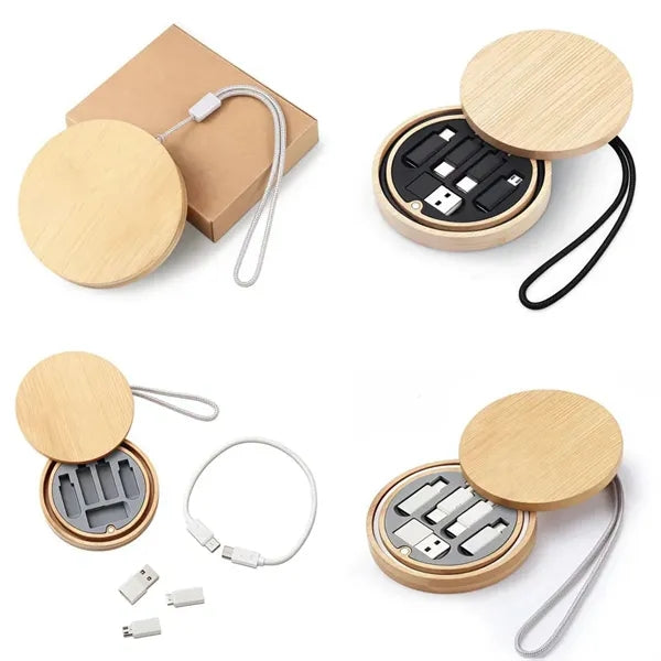 Bamboo Storage Data Cable KIT-Wheat Straw C-to-C + Adapters