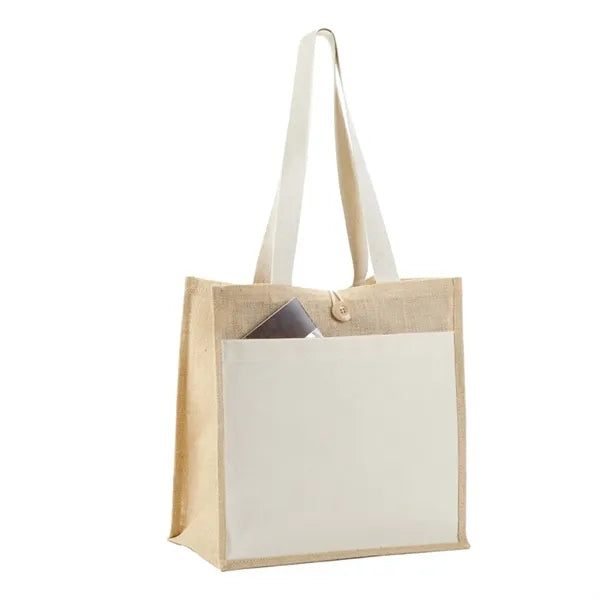 Jute Tote with Cotton Pocket & Secure Closure