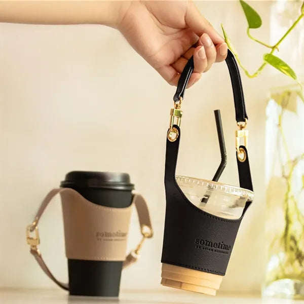 Leather Cup Sleeve For Carrying By Hand