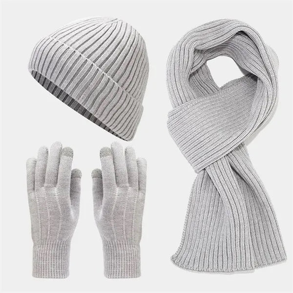 3 Pcs Knit Beanie Hat Scarf Glove Set