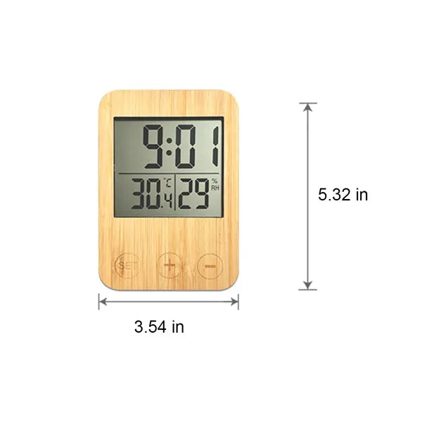 LED Bamboo Frame Clock with Temperature and Humidity Display