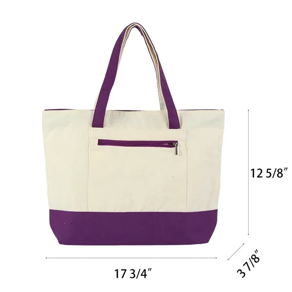 Color Block Cotton Canvas Tote with Zipper