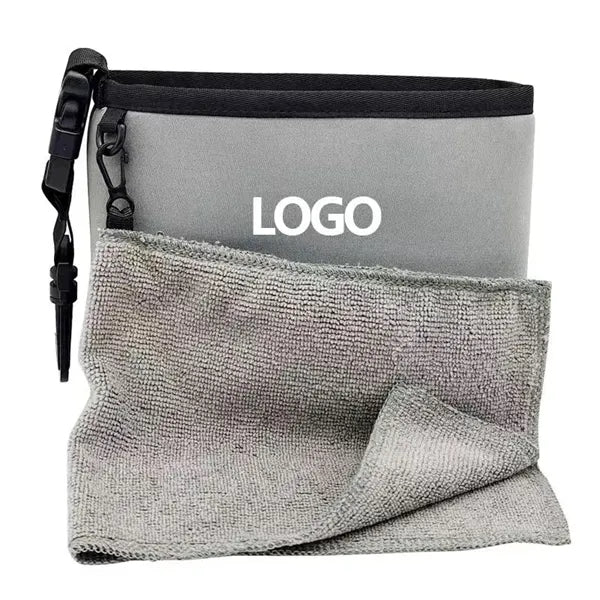 Golf Microfiber Cleaning Towel with Clip & Pouch