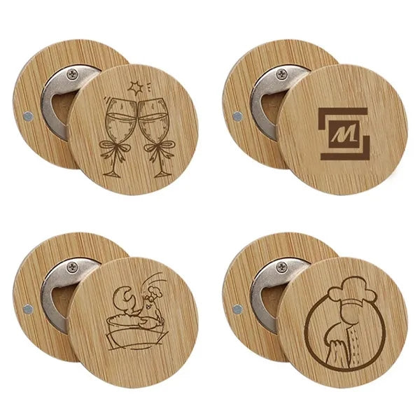 Round Wooden Magnetic Bottle Opener for Refrigerator