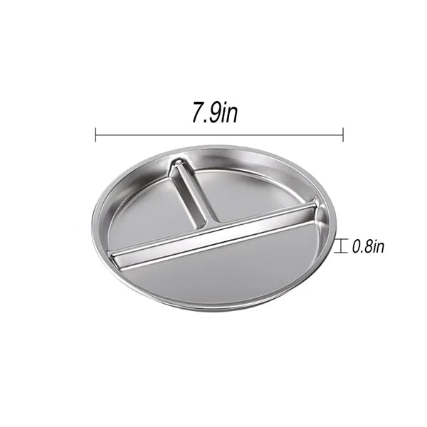 Round 304 Stainless Steel 3-Compartment Durable Dinner Plate