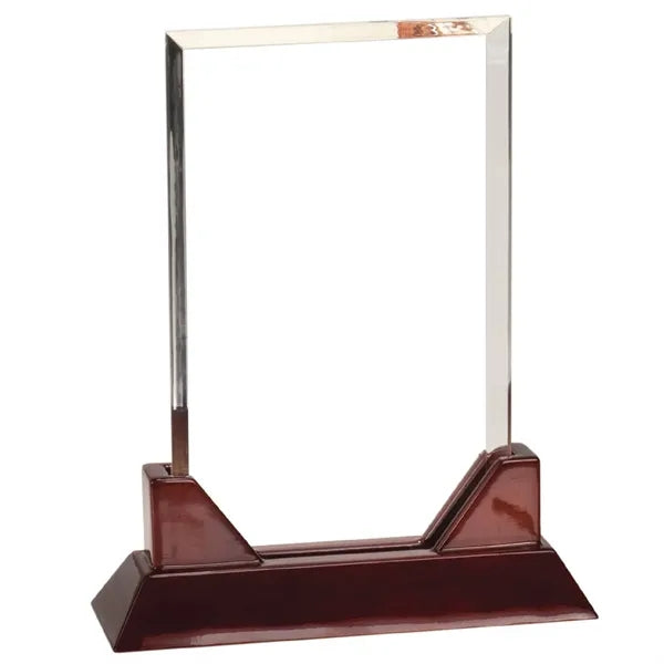 7 3/4" Rectangle Prestige Acrylic Award w/ Rosewood Base