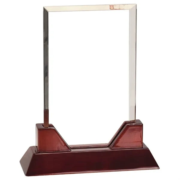 8 3/4" Rectangle Prestige Acrylic Award w/ Rosewood Base