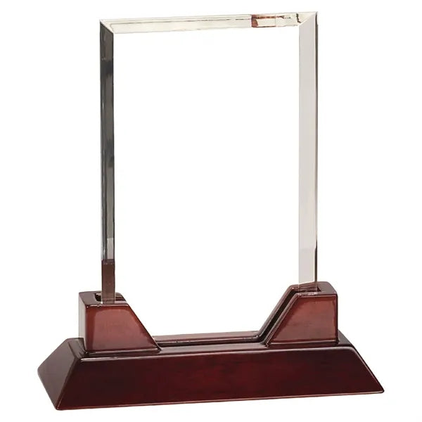 9 3/4" Rectangle Prestige Acrylic Award w/ Rosewood Base
