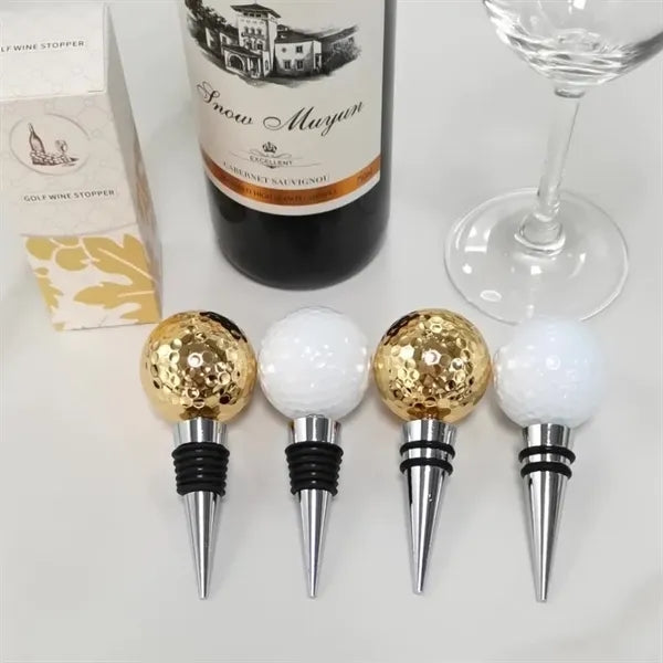 Alloy Golf Ball Wine and Beverage Bottle Stoppers