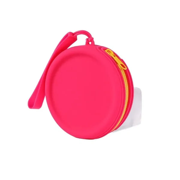 Waterproof Round Silicone Zippered Coin Purse with Lanyard