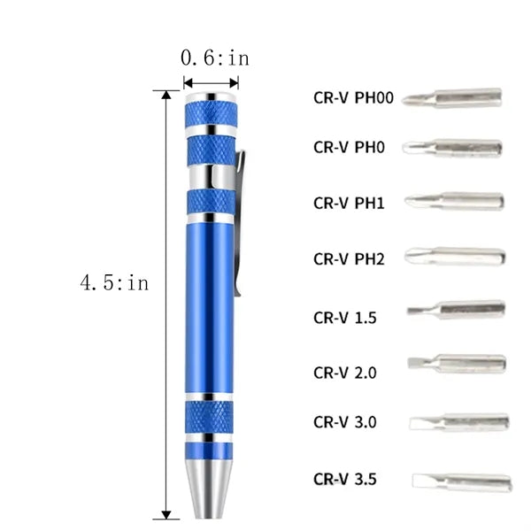 8-In-1 Aluminum Pen Screwdriver Set