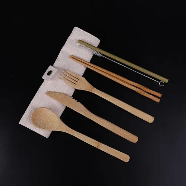 Bamboo Portable Cutlery Set - Eco-Friendly Travel Utensils
