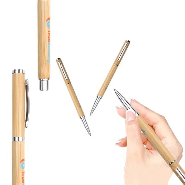 Natural Bamboo Black Gel Ink Pen with Cap