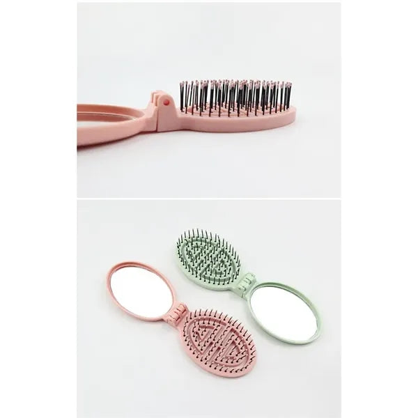 Foldable Travel Hair Brush With Mirror