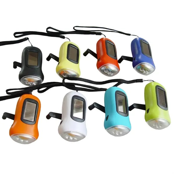 Portable Non-Slip Grip Solar Hand-Crank Emergency Flashlight