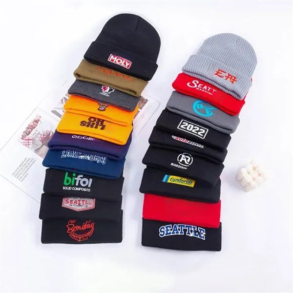 Solid Color Knit Hat Warm Beanie With Cuff