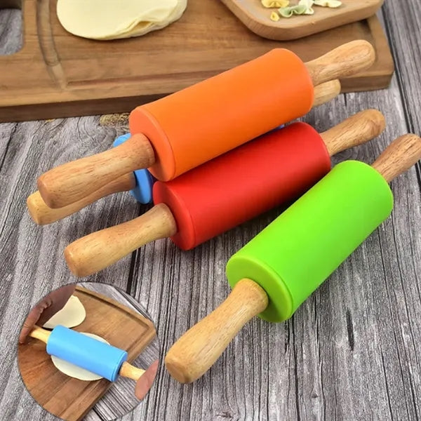 Kids Silicone Rolling Pin with Wood Handles