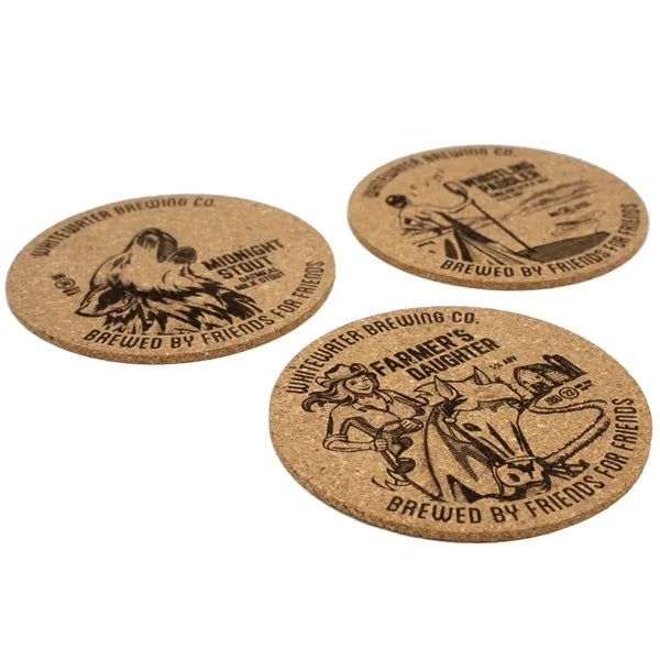 1 Side Imprint Laser Engraved Recycled 5mm Cork Coaster