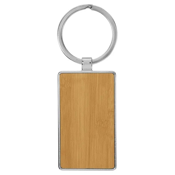Bamboo Leatherette/Metal Rectangle Keychain