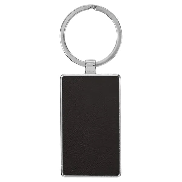 Black & Silver Leatherette/Metal Rectangle Keychain