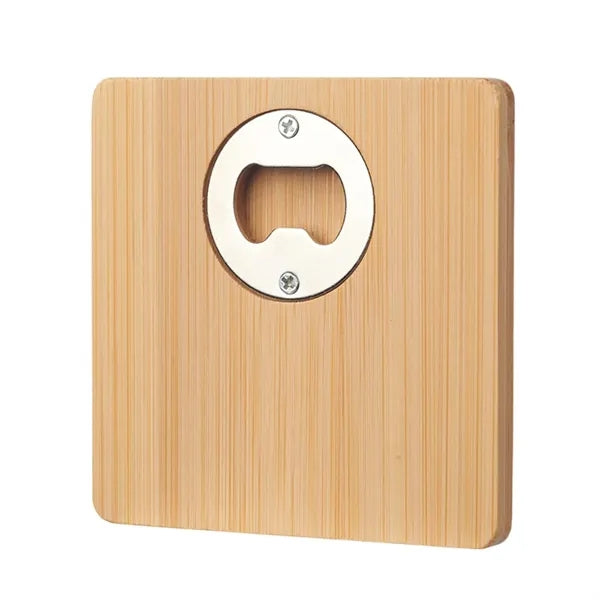Square Bamboo Wood Coaster with Opener