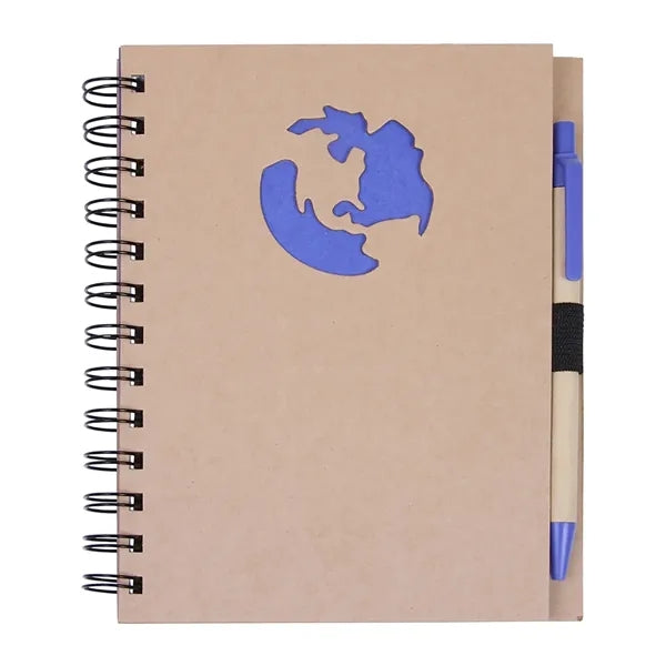 Globe Die Cut Spiral Notebook & Pen 5.875" x 7"