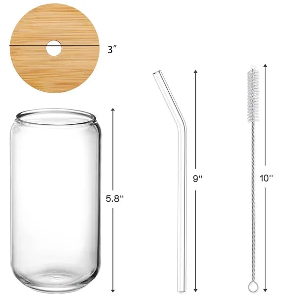 Sustainable Bamboo Lid Drinking Glasses with Glass Straw