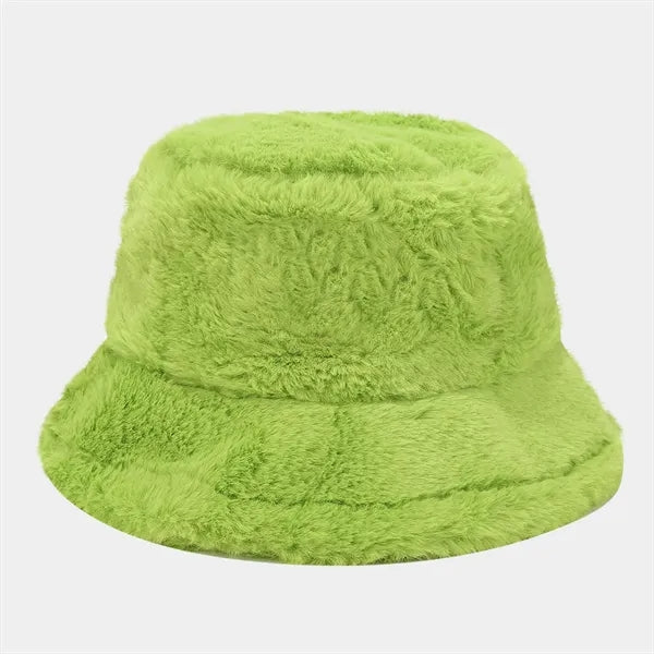 Solid color winter outdoor warm plush bucket hat