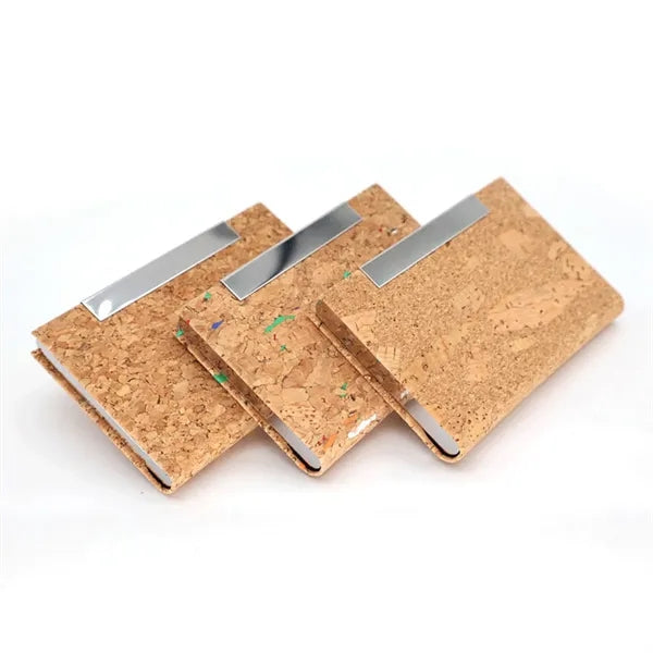 Multi-Slot Stainless Steel Trim Cork Business Card Holder
