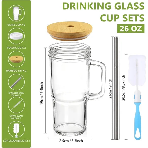 24oz Glass Tumbler with Lids and Straws