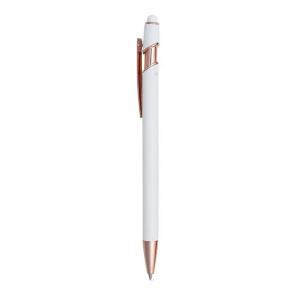 Satin Soft Stylus Gel Click Pen w/ Rose Gold trim