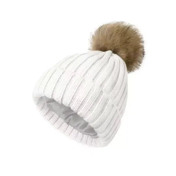 Winter Knit Faux Fur Pom-Pom Beanie
