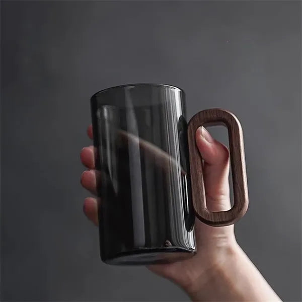 12oz Glass Mug with Wooden Handle