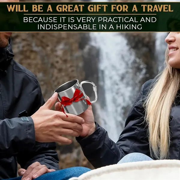 8 oz Stainless Steel Metal Camping Mug with Carabiner