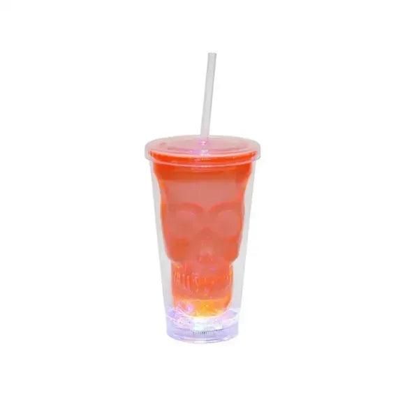 16oz Halloween Glowing Skull Straw cup