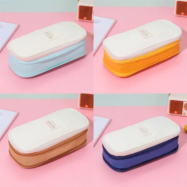 Color-Block Canvas Expandable Pencil Case
