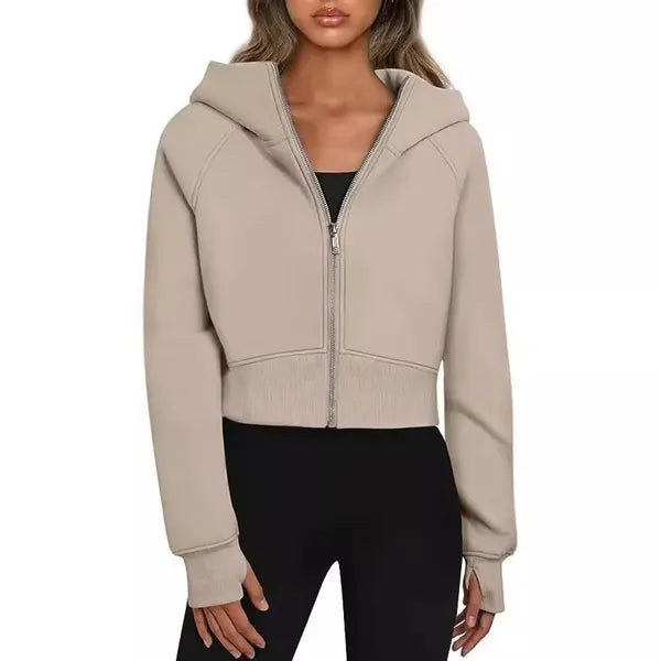 Cropped Zip-Zipper Hoodie Sweatshirt