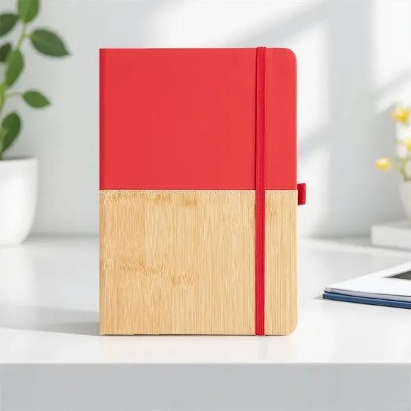 Bamboo Grain Leather A5 Notebook with Elastic Band